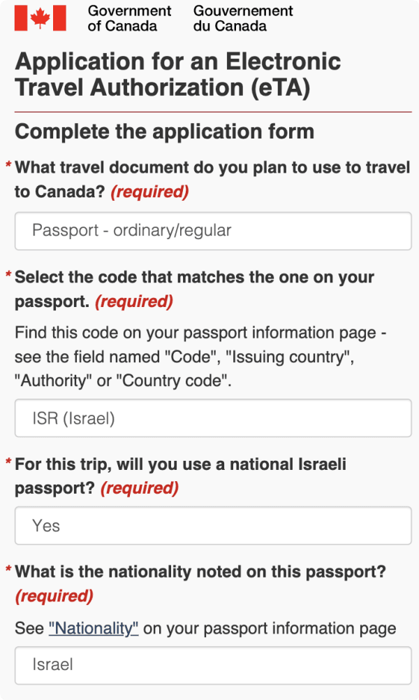 טופס eTA לבקשת ויזה לקנדה עבור ישראלים טופס eTA לבקשת ויזה לקנדה עבור ישראלים