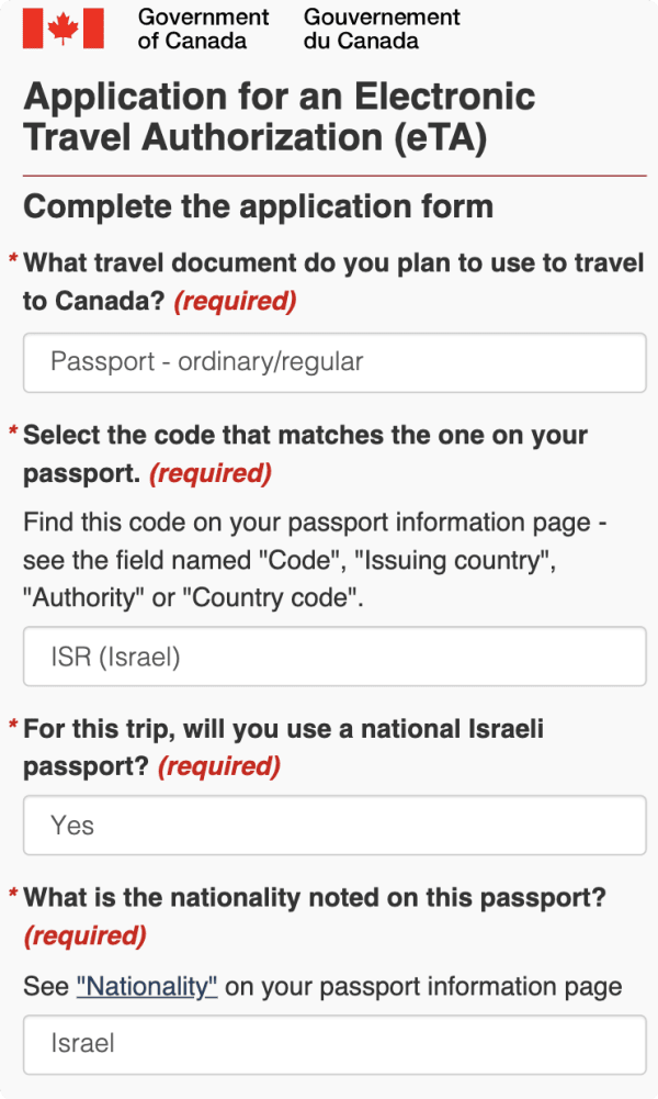 טופס eTA לבקשת ויזה לקנדה עבור ישראלים טופס eTA לבקשת ויזה לקנדה עבור ישראלים