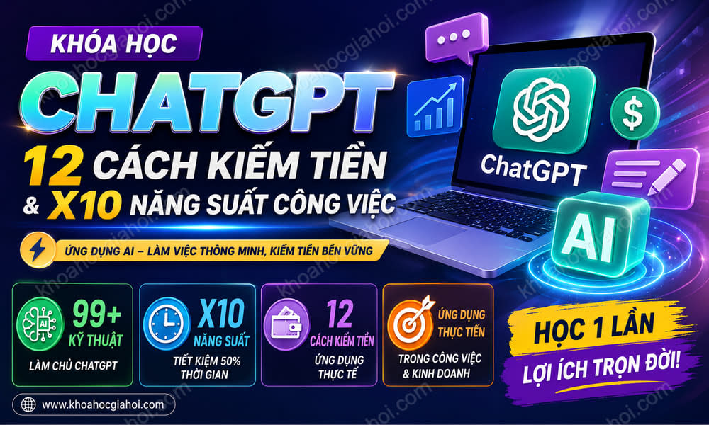 Khóa Học Chatgpt: 12 Cách Kiếm Tiền Và X10 Năng Suất Công Việc
