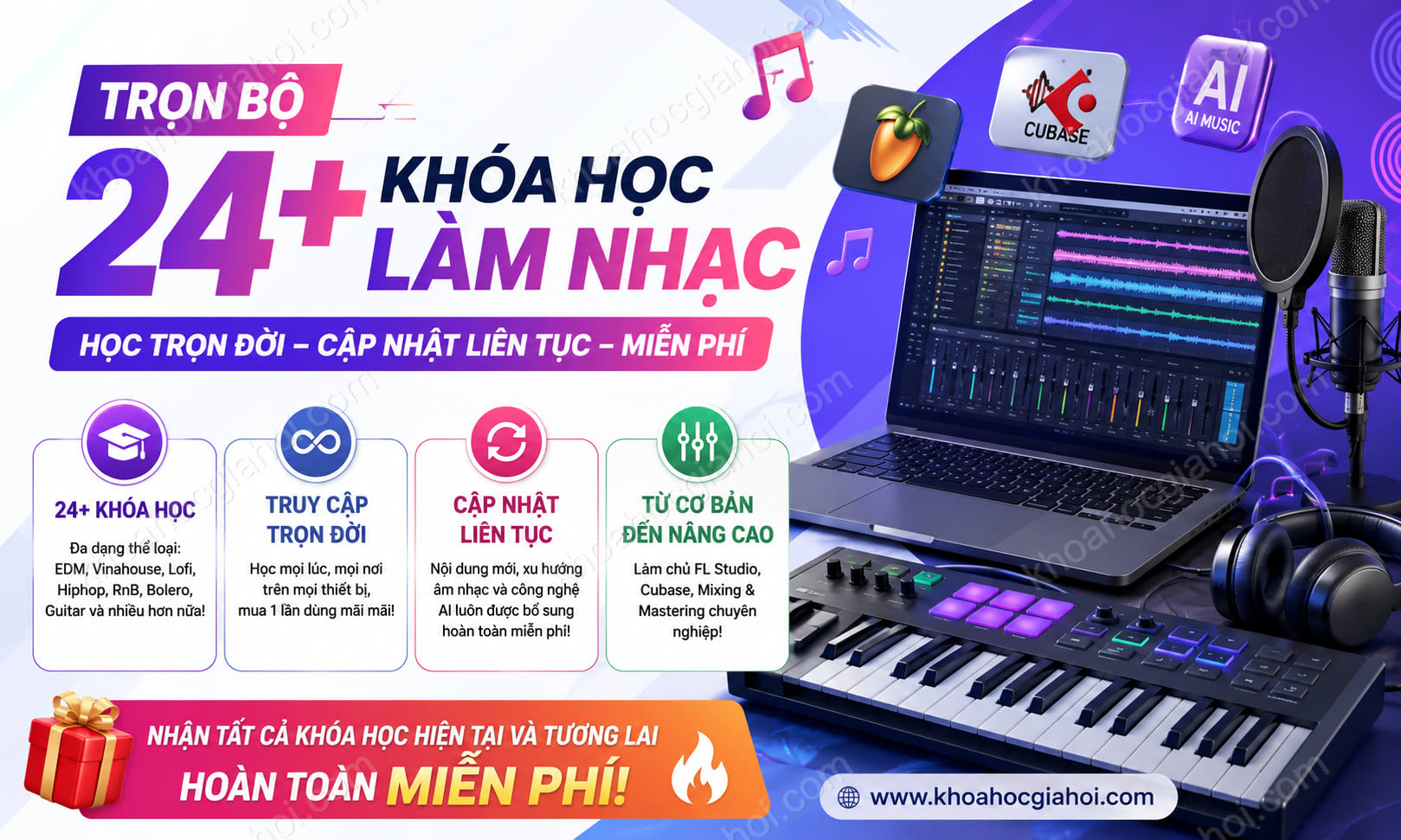 Trọn Bộ 24+ Khóa Học Làm Nhạc – Học Trọn Đời, Cập Nhật Liên Tục Miễn Phí