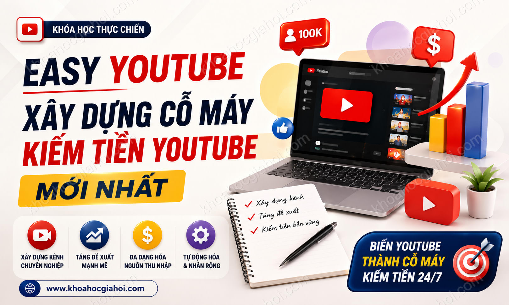 Khóa Học Easy Youtube – Xây Dựng Cỗ Máy Kiếm Tiền Youtube Mới Nhất