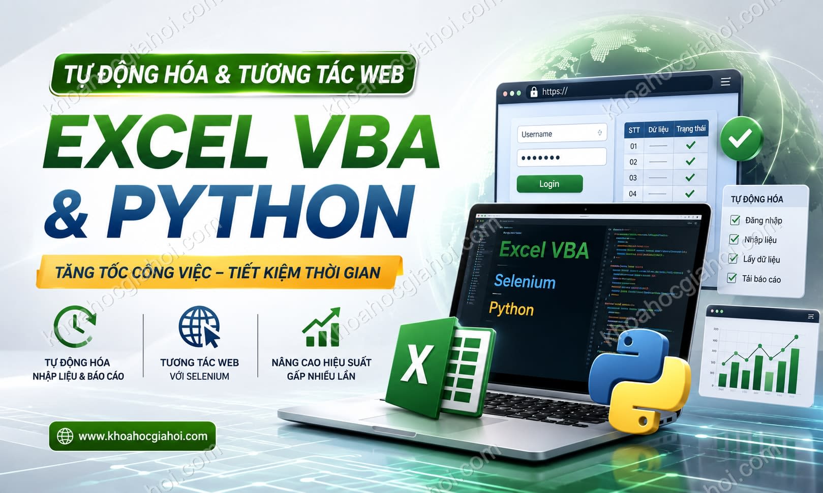Khóa Học Tự Động Hóa, Tương Tác Với Hệ Thống Web Sử Dụng Excel Vba Python Cùng Học Excel Online