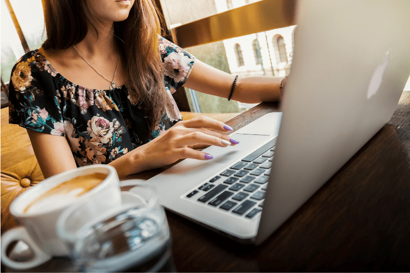 A small business owner using a laptop to run her business