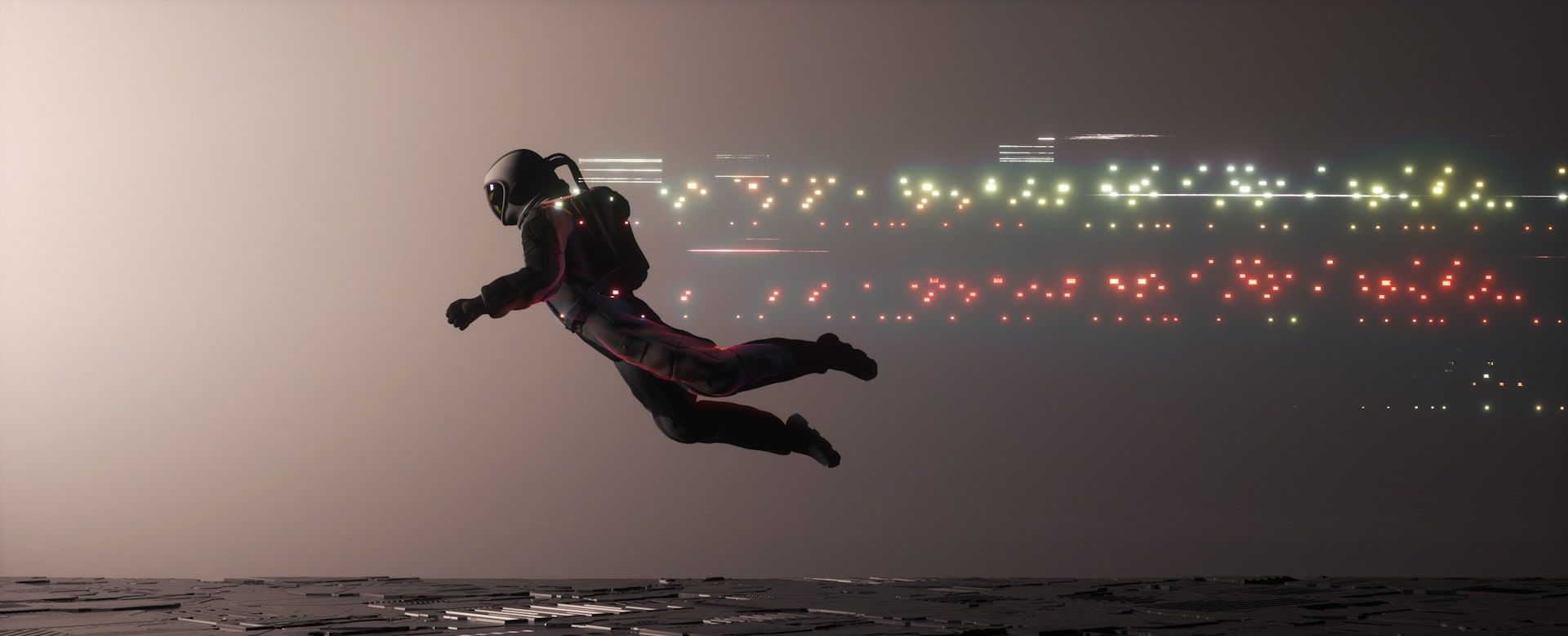 A graphic of a spaceman moving fast through the internet with yellow and red trails coming out of the back