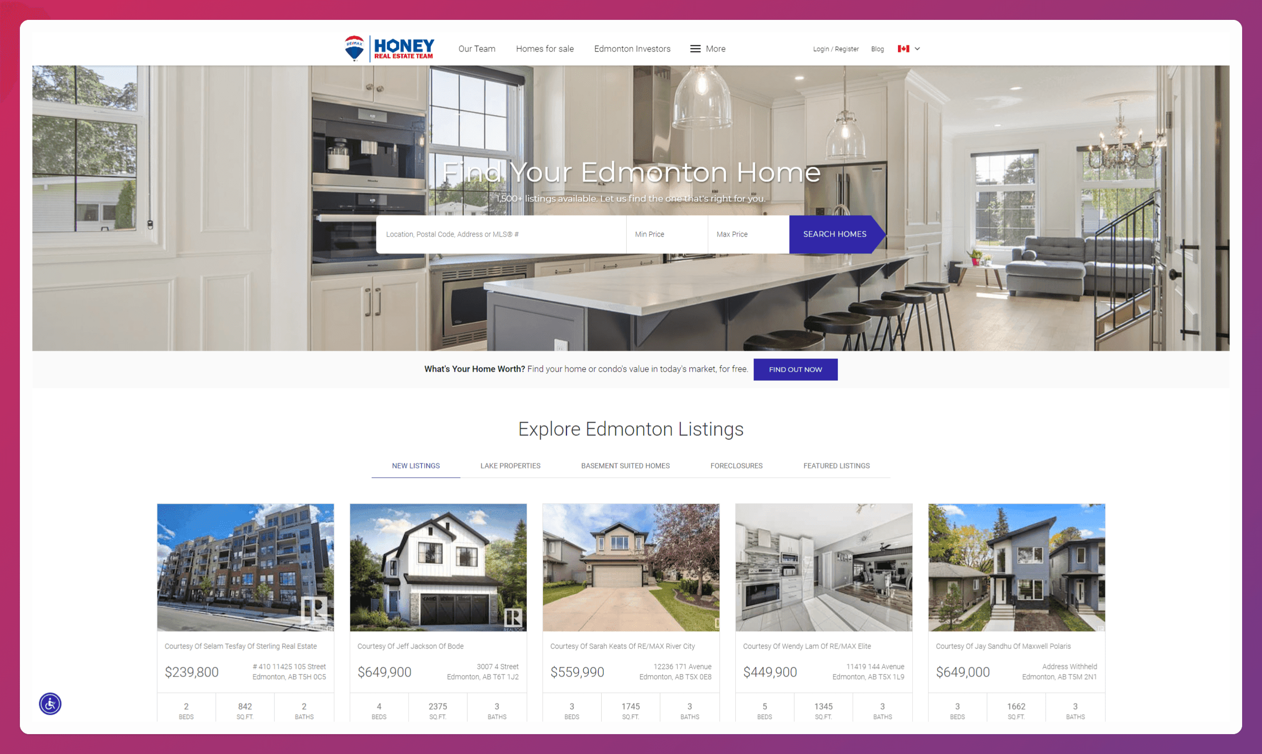 A screenshot of the Honey Real Estate Team website