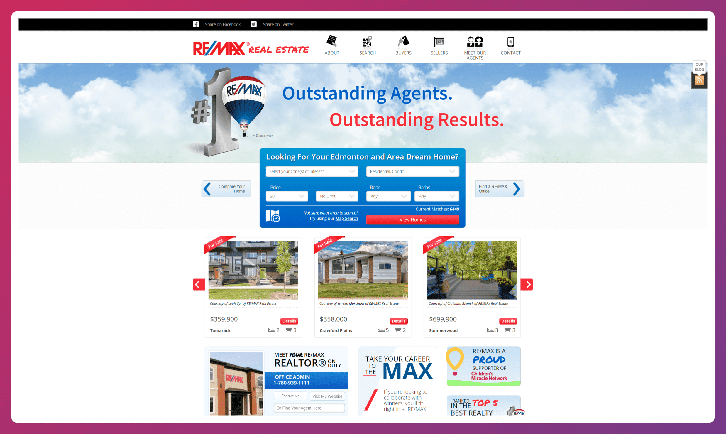 A screenshot of the REMAX Edmonton Real Estate website homepage