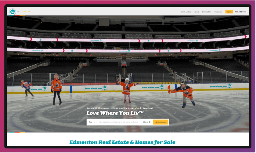 A screenshot of the Liv Real Estate website homepage