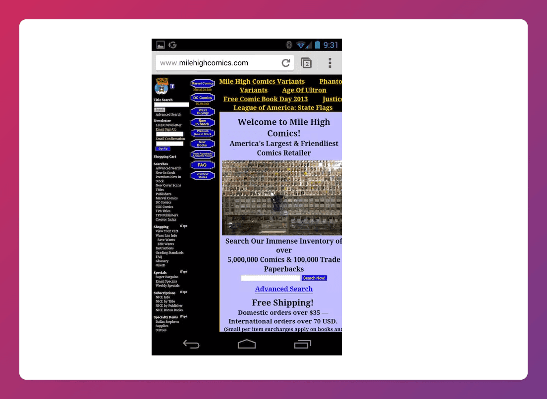 A screenshot of a really poorly optimised mobile website