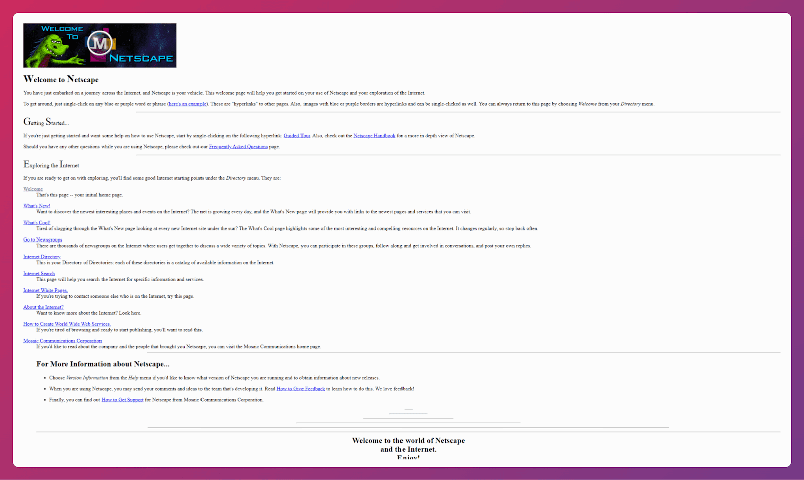 A screenshot of the “Welcome to Netscape” dated website