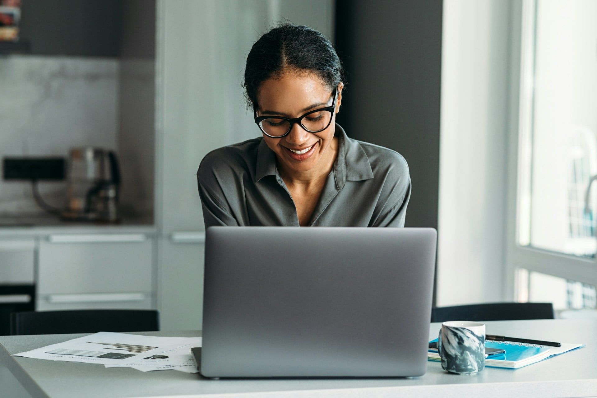 A female business owner works on writing her Google Business Profile description
