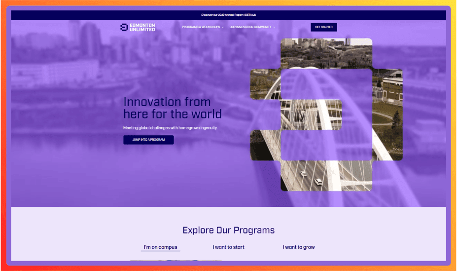 A screenshot of the Edmonton Unlimited website homepage