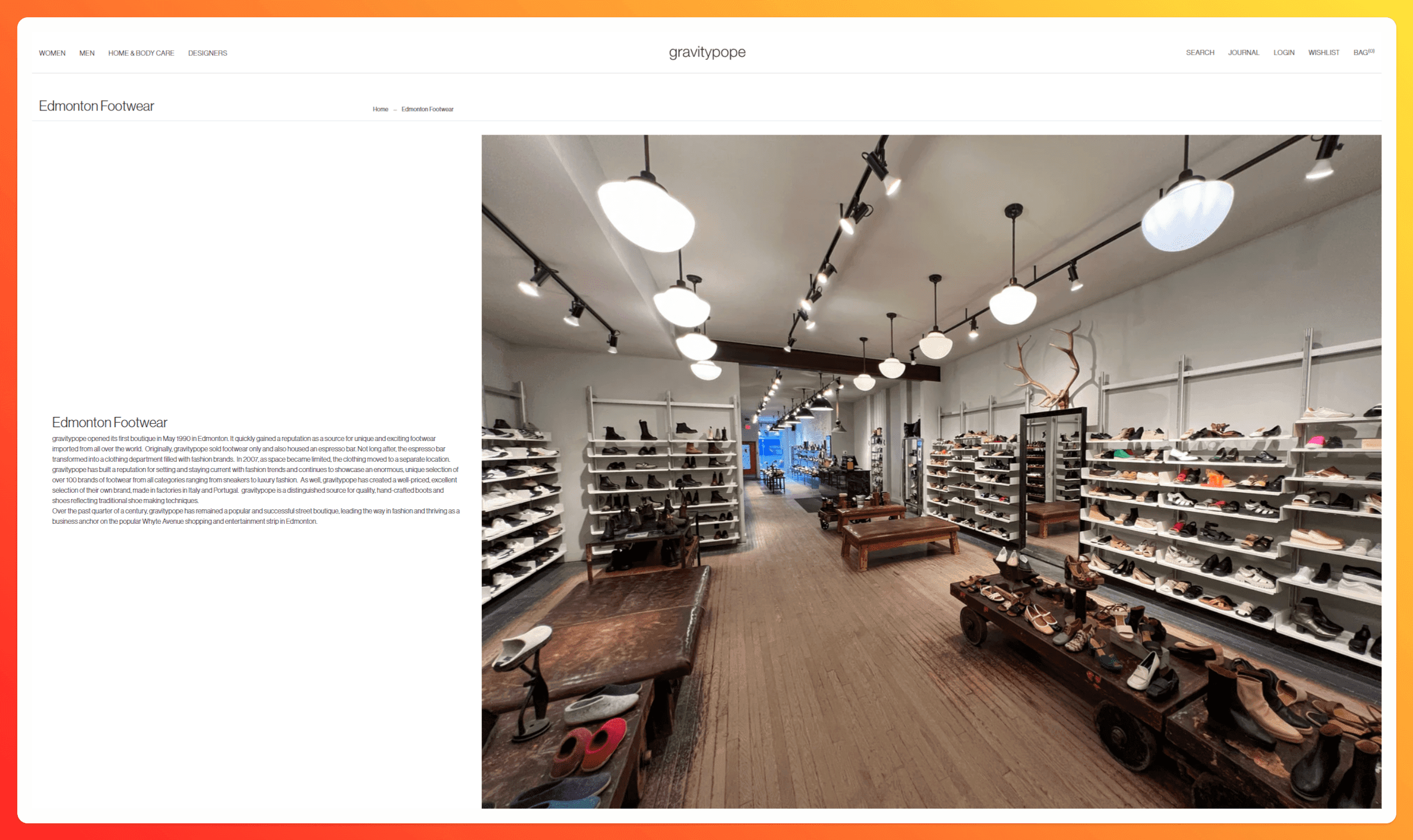 A screenshot of the Gravity Pope Edmonton store page