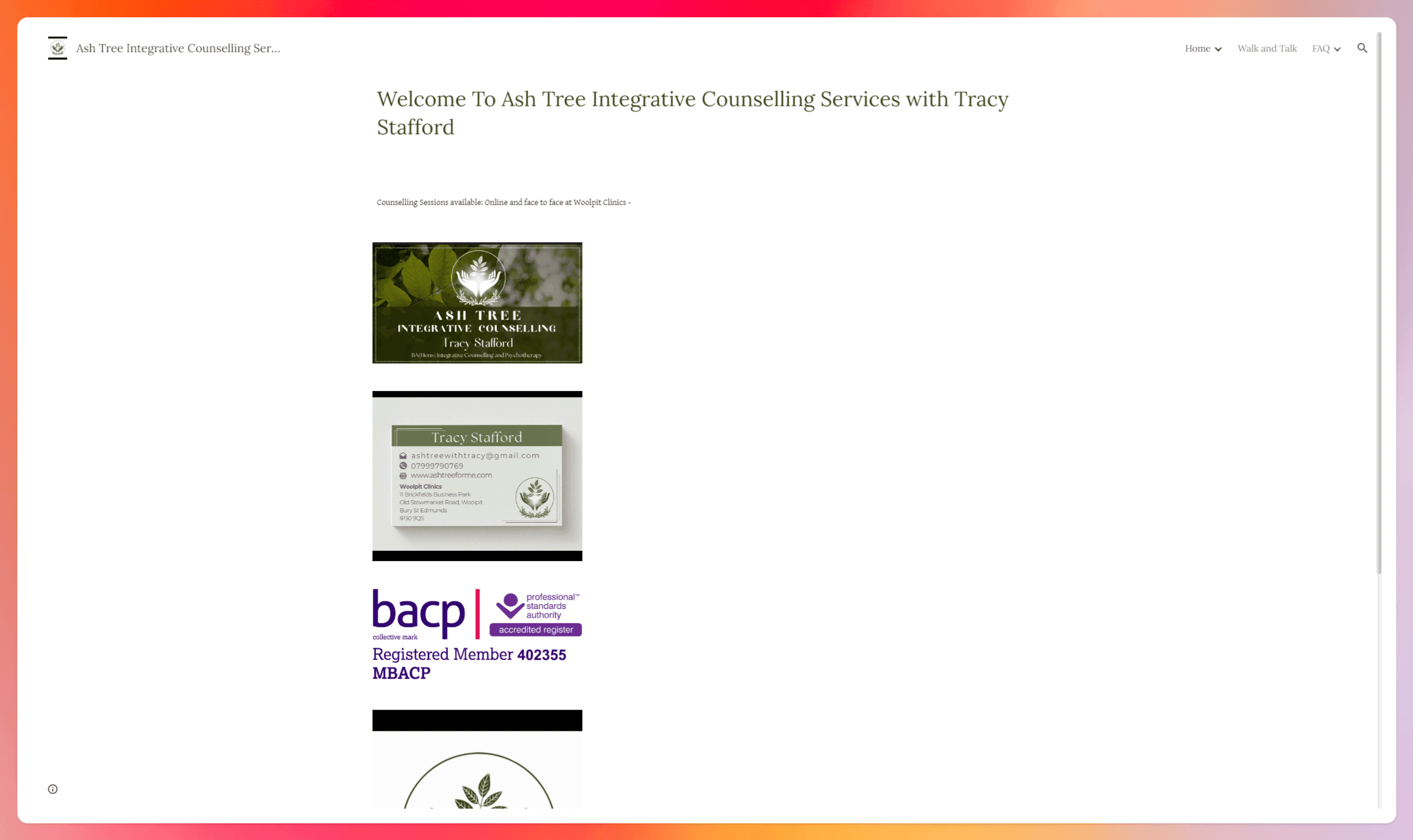 A screenshot of Ash Tree Integrative Counseling Services website