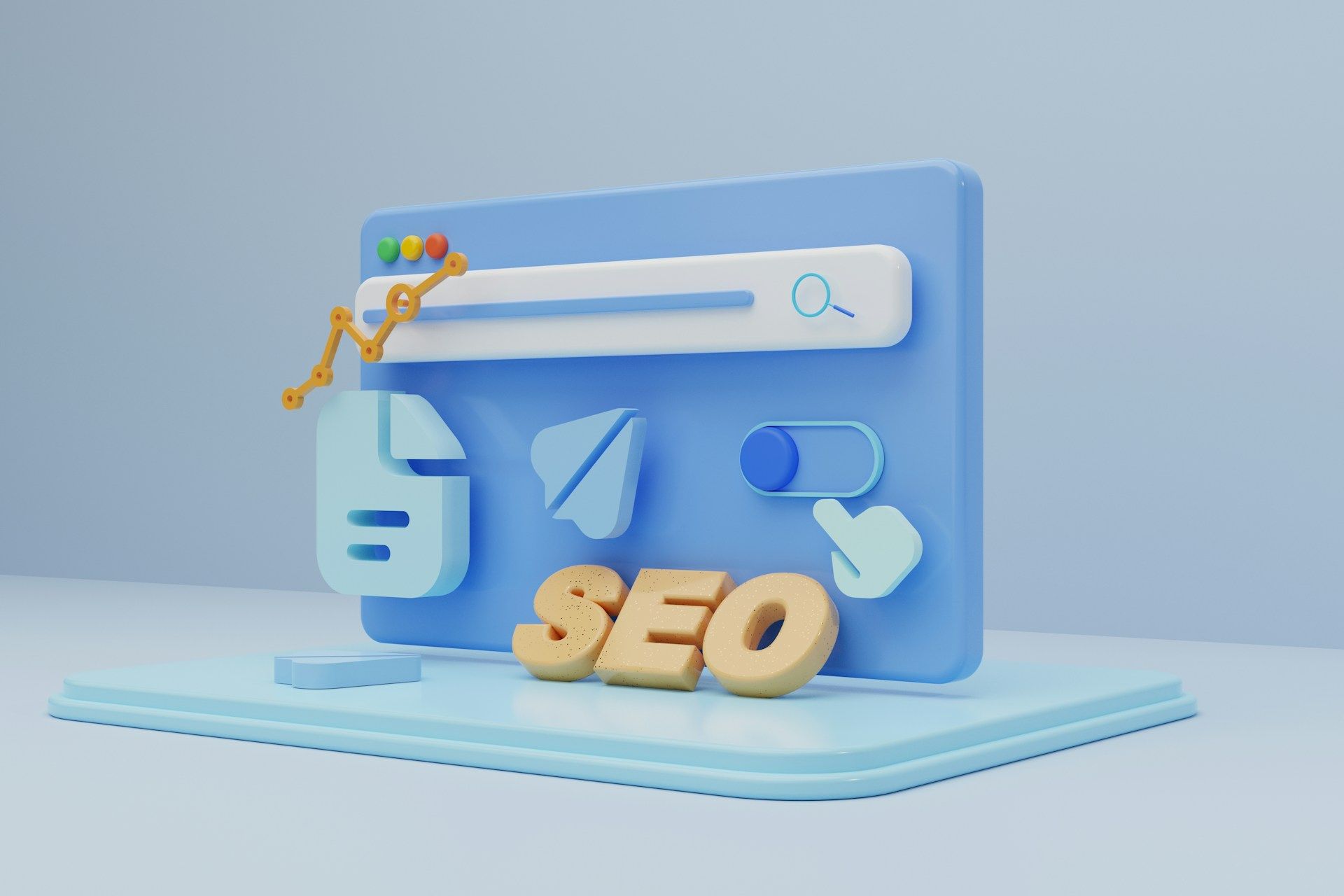 A fun graphic with a computer screen and the letters “SEO” resting at the bottom of it