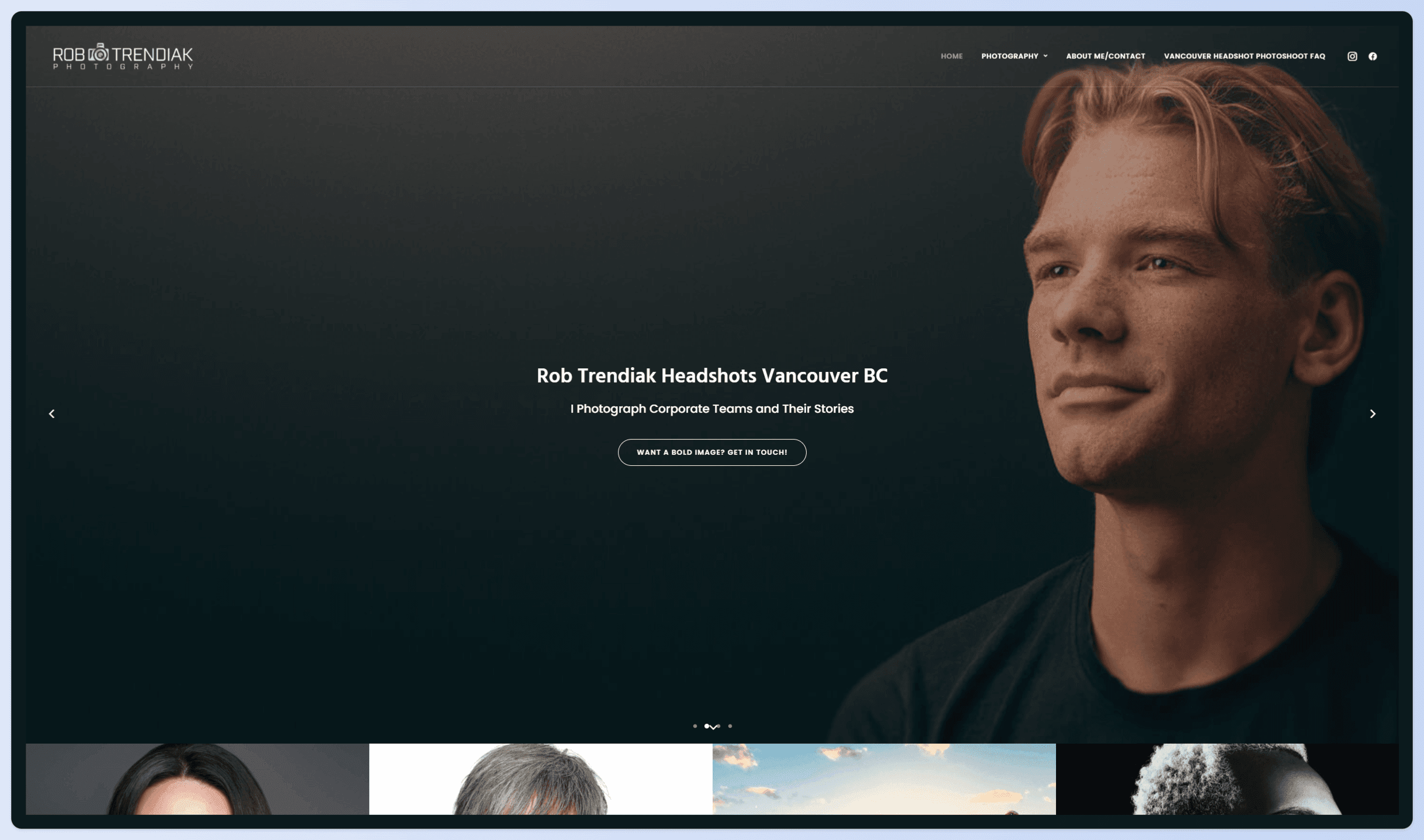 A screenshot of the Rob Trendiak website homepage