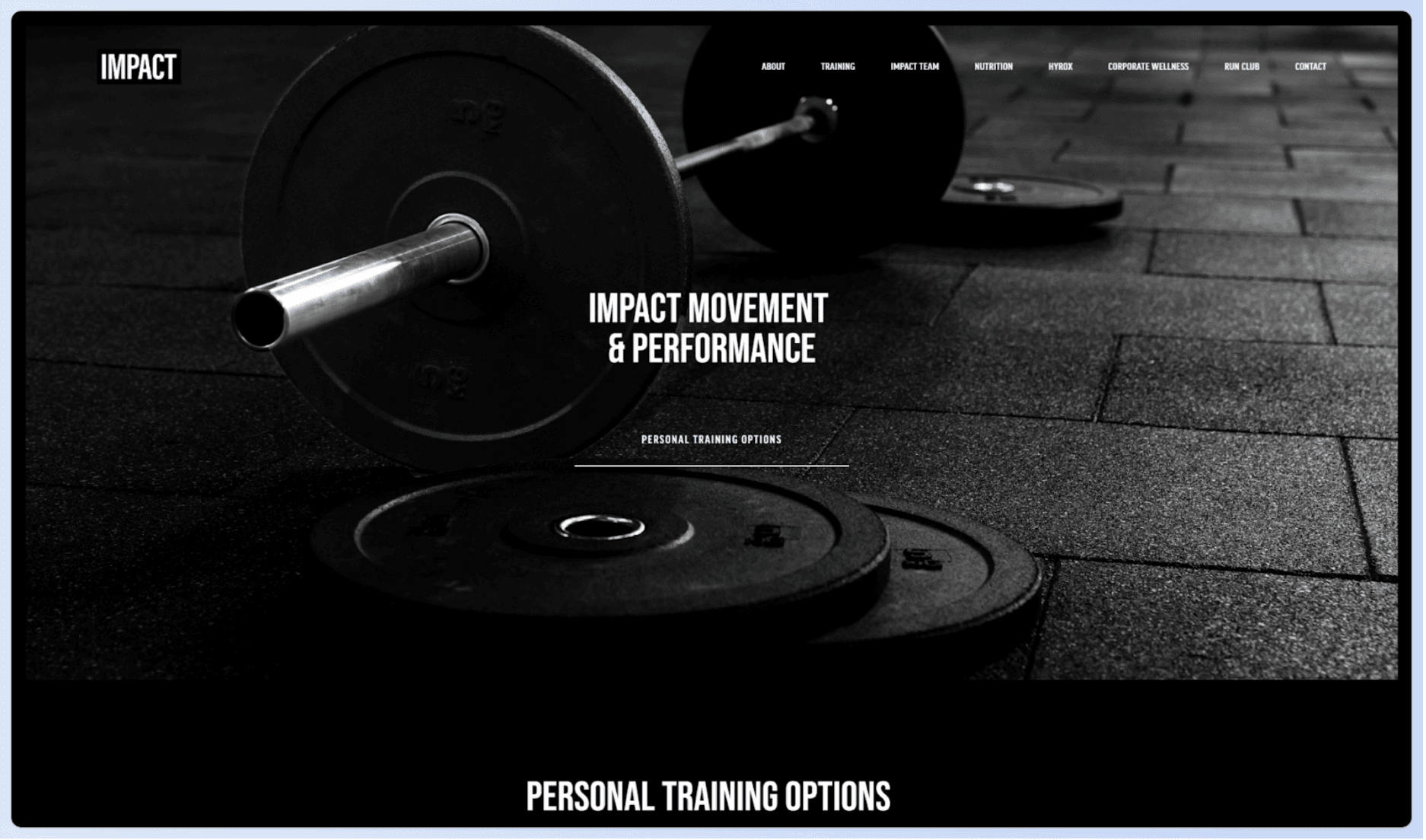 A screenshot of the Impact Training website homepage