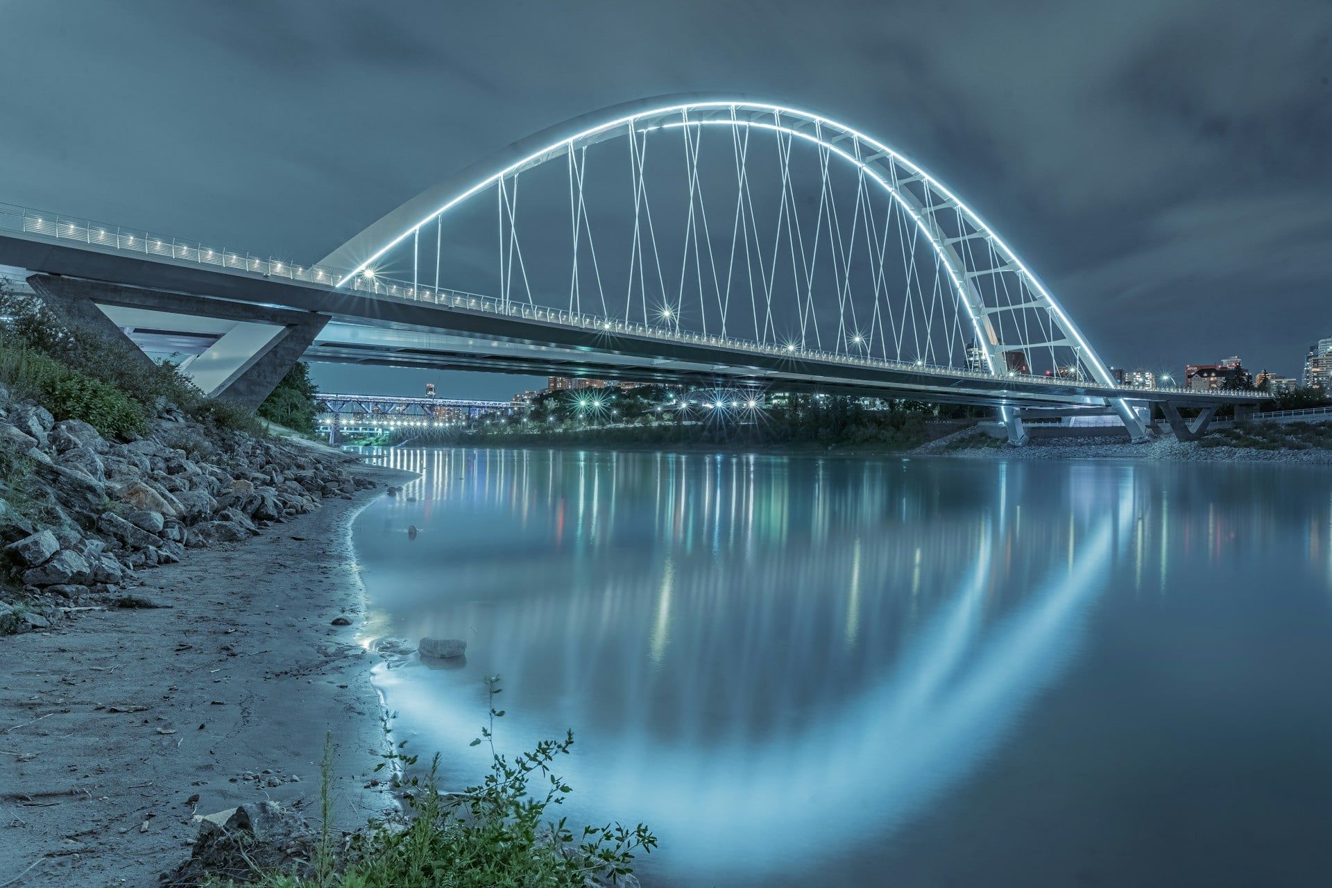A beautiful shot of a white bridge in Edmonton, AB