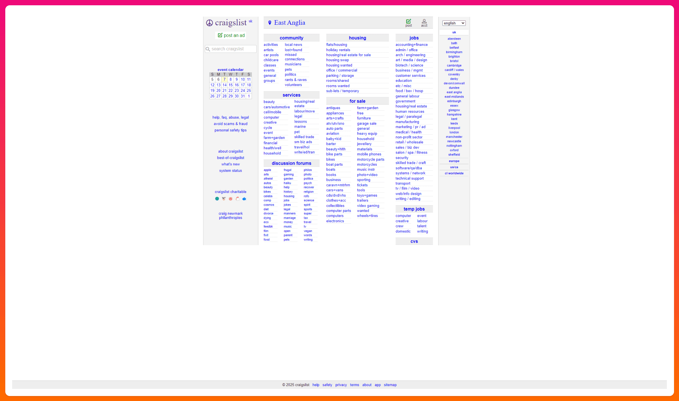 A screenshot of the Craig’s List homepage