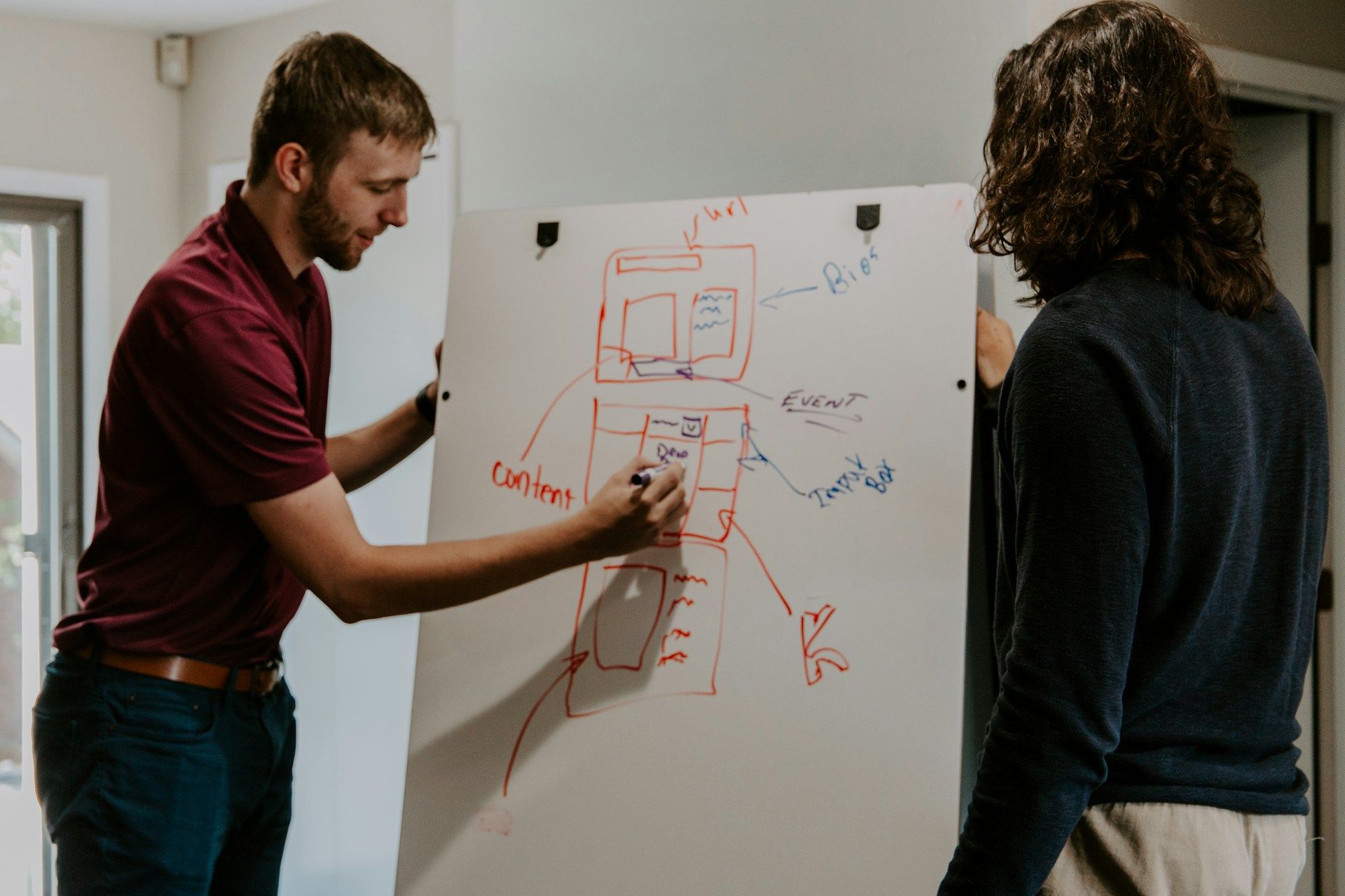 A web design team working on piecing together a website page