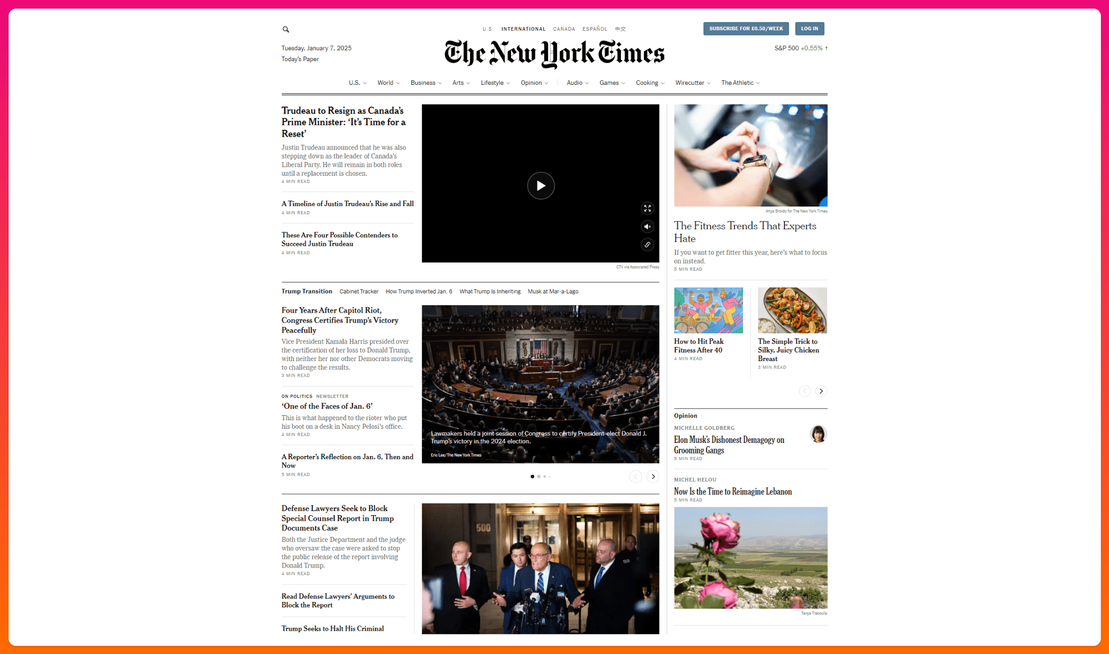 A screenshot of the New York Times homepage that uses a matrix web structure