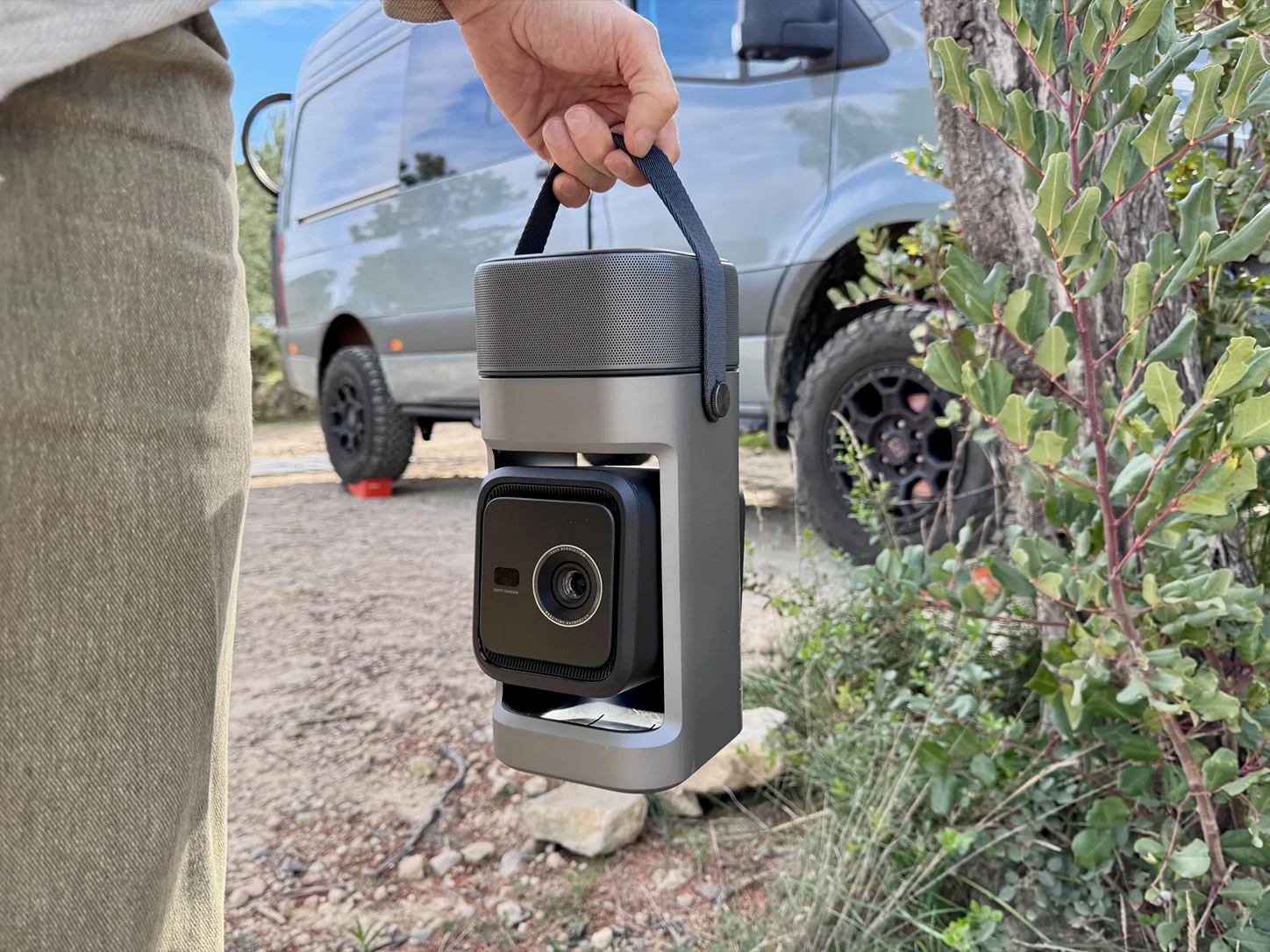 Orlume Aura+ portable projector ready for travel