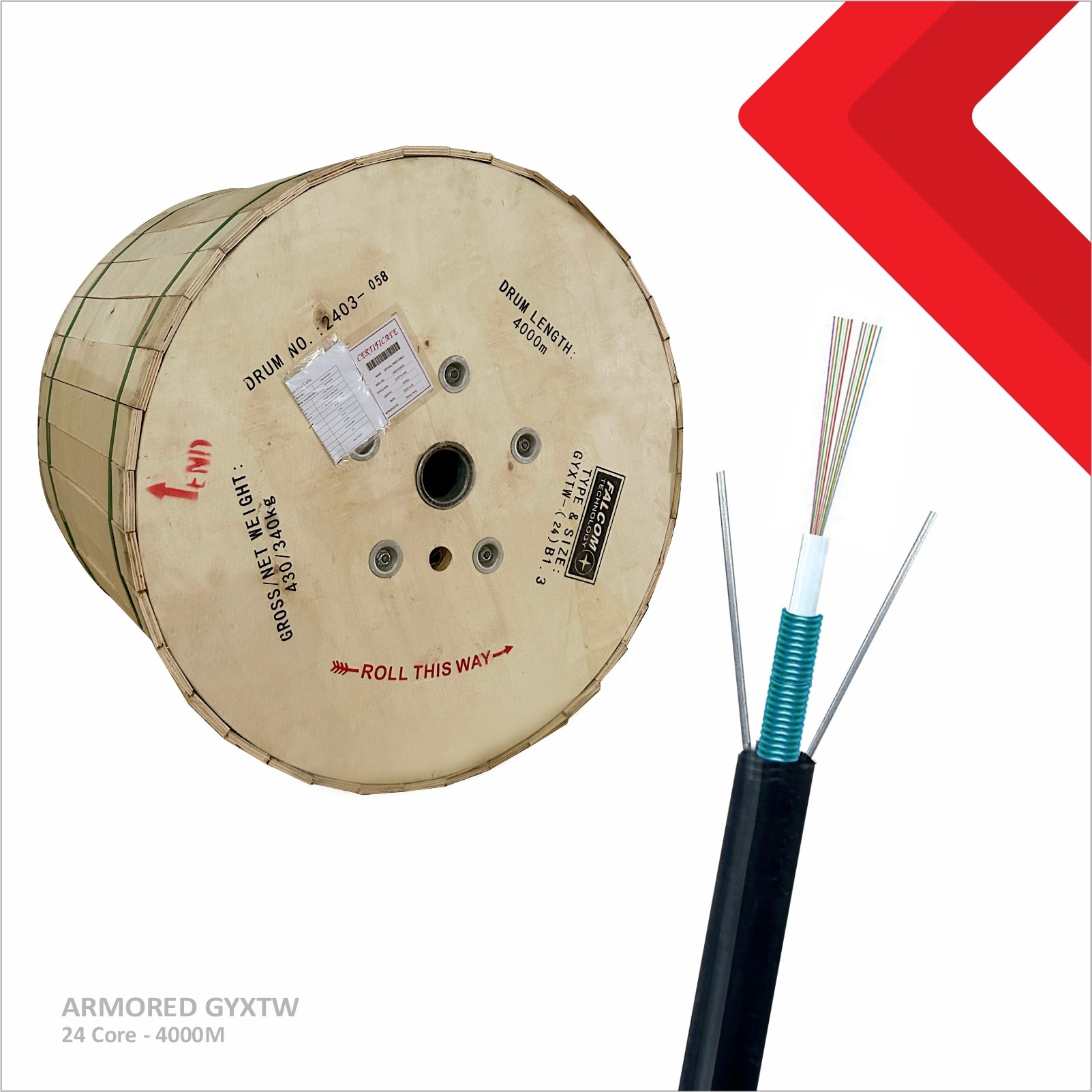 Kabel fiber optik ARMORED 24 CORE 4000M