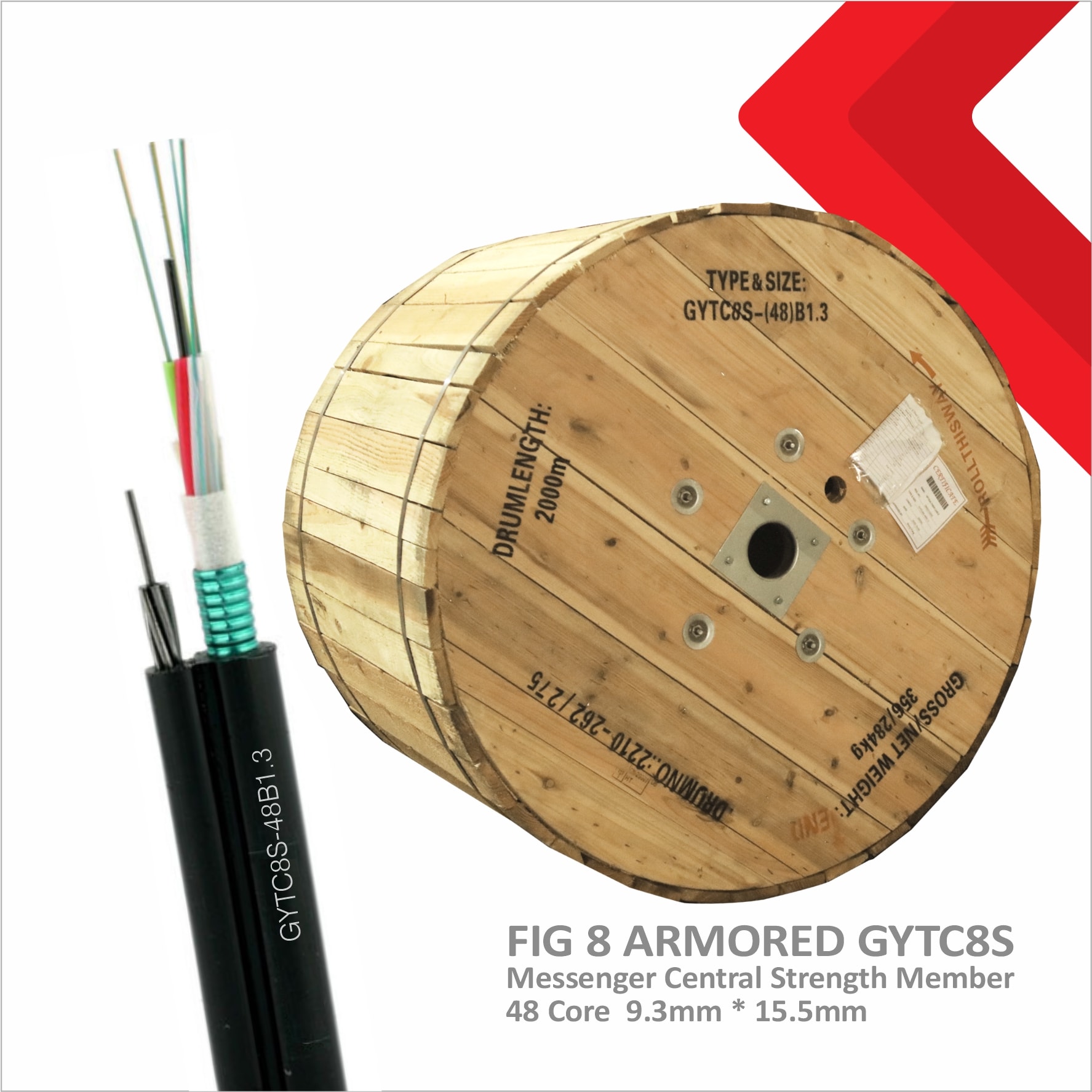 KABEL FIBER OPTIK FIG-8 ARMORED 48 Core 9.3 mm*15.5mm GYTC8S