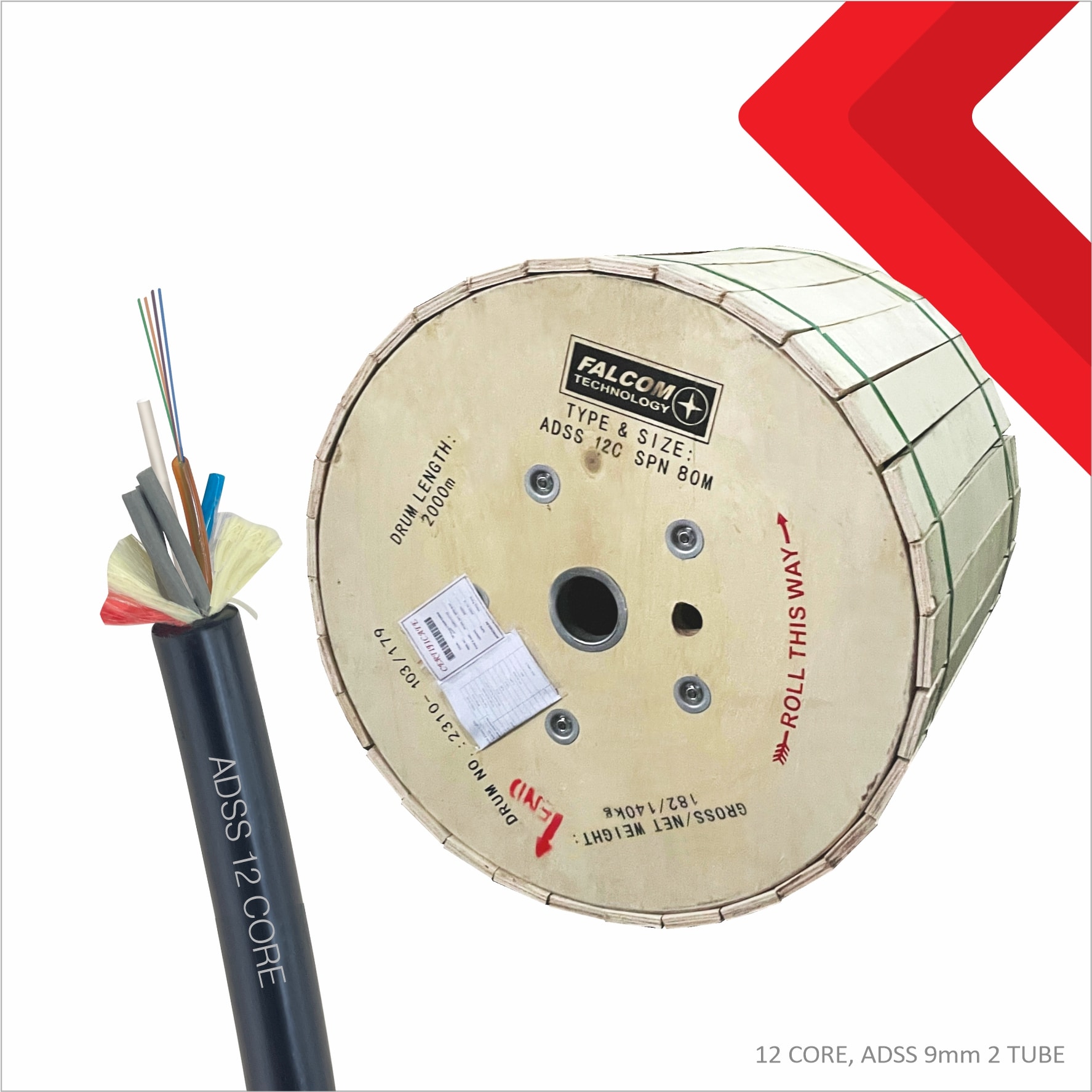 Kabel Fiber Optik ADSS 12 CORE – 2 TUBE