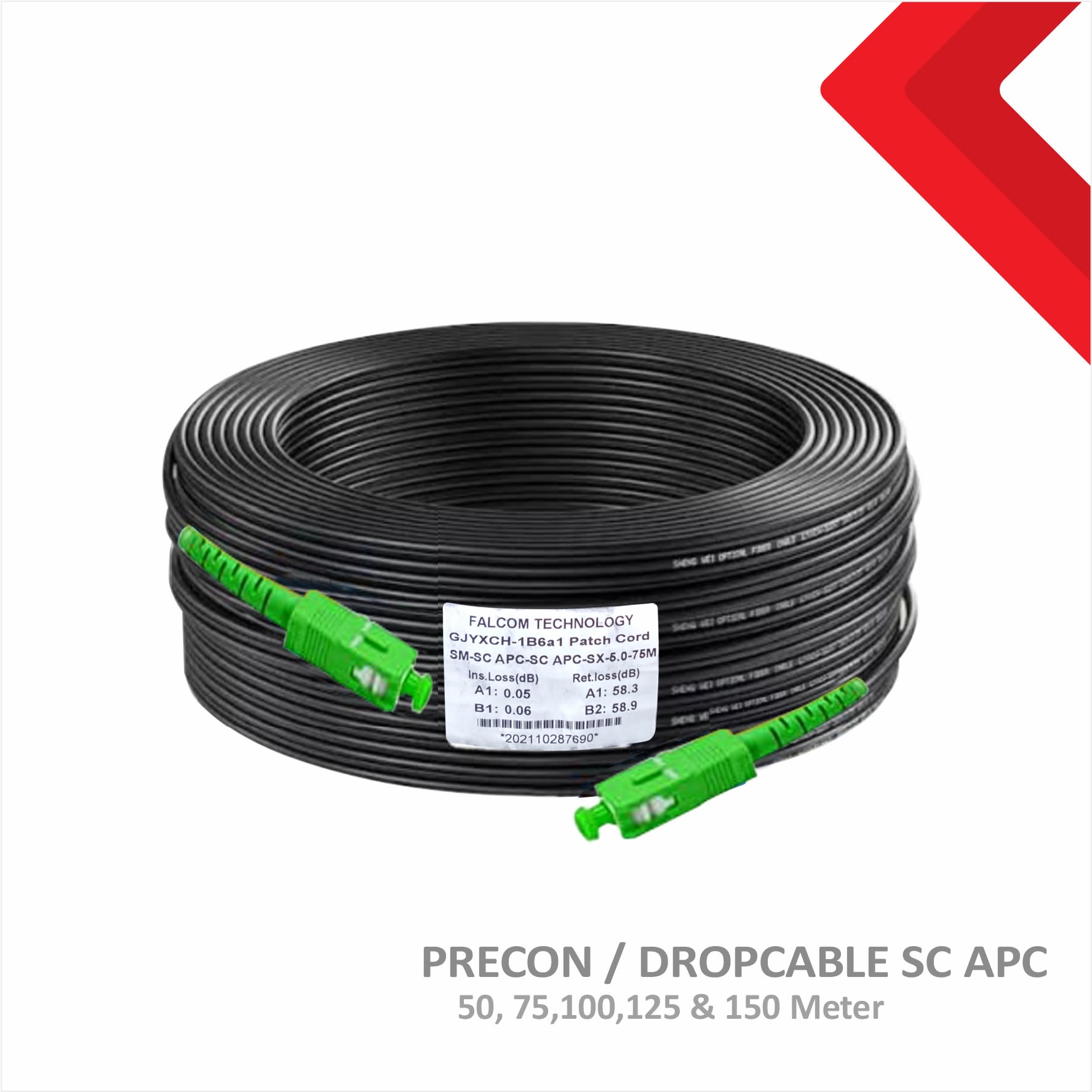 PRECON kabel fiber optik / DROPCABLE 50,75,100,150m SC APC