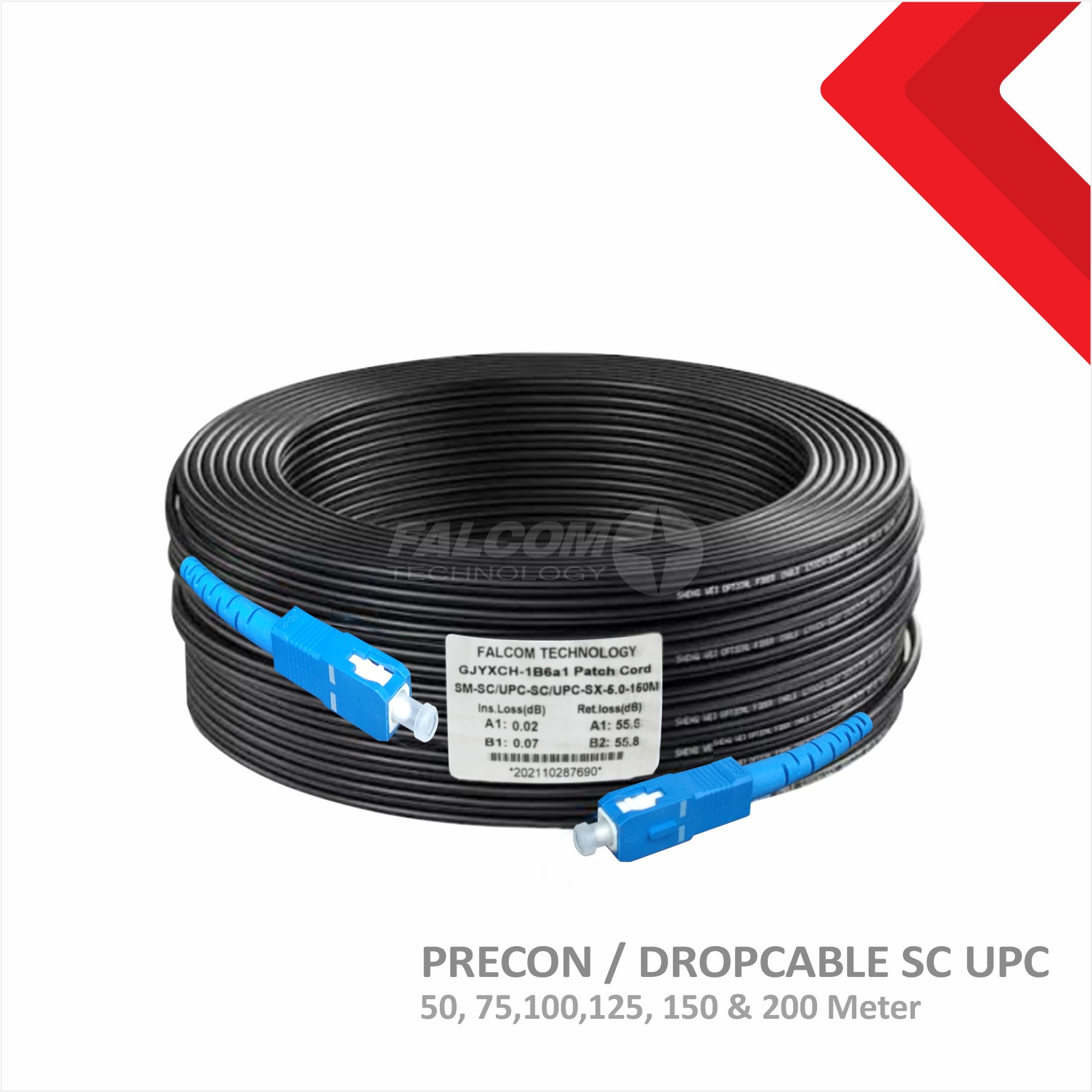 kabel fiber optik PRECON / DROPCABLE 50,75,100,125,150,200m SC UPC