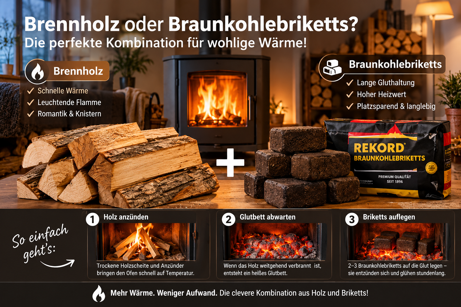 Braunkohlebriketts oder Brennholz: Was ist besser für Ihren Kamin?