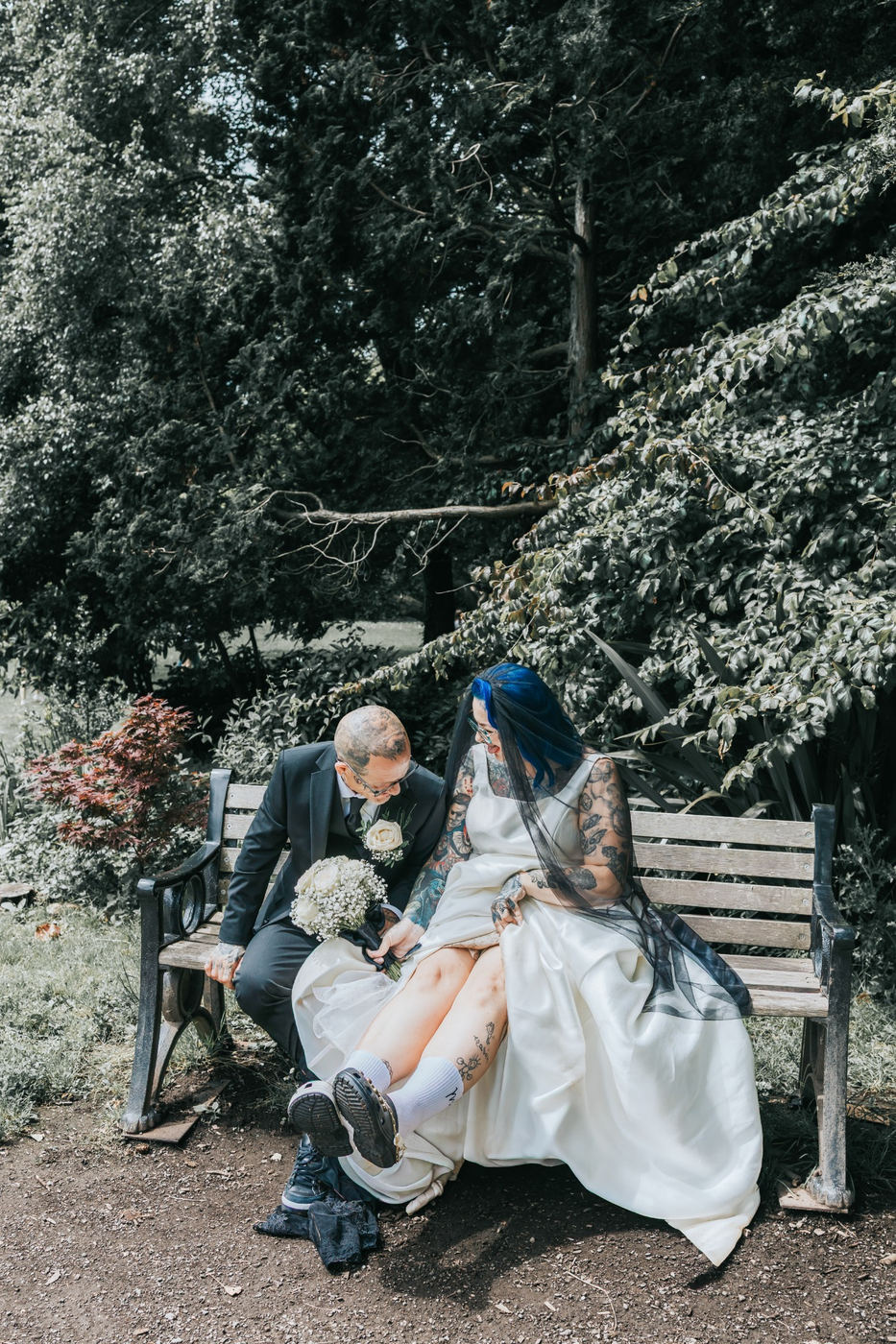 A couple sharing a memorable moment on their wedding day