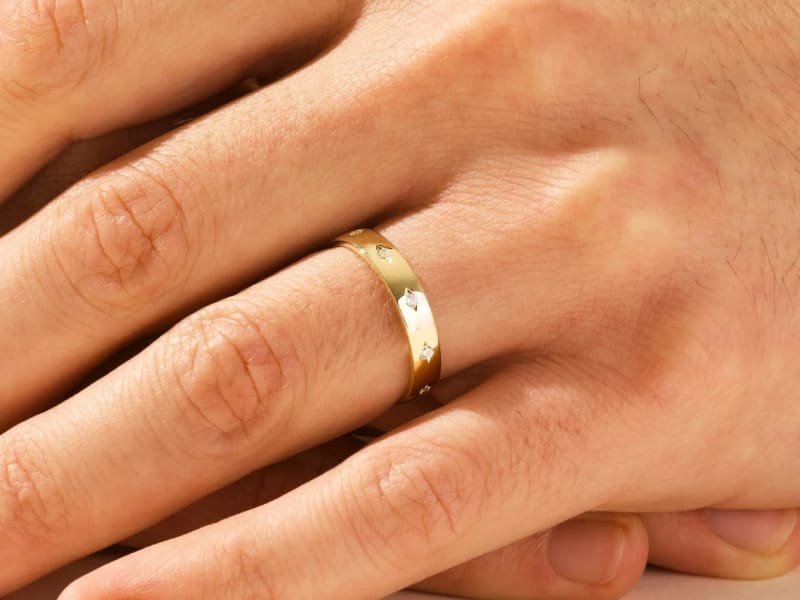 4MM Solid Gold Round Cut Flush Set Diamond Men's Wedding Band