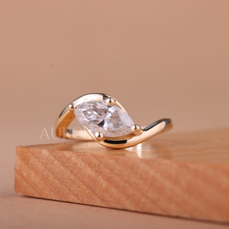 1.0CT East-West Marquise Cut Unique Solitaire Diamond Engagement Ring