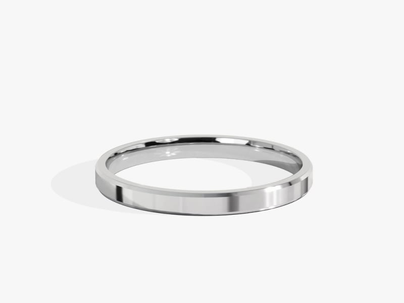 2.0MM Beveled Edge Wedding Band For Her, Solid Gold