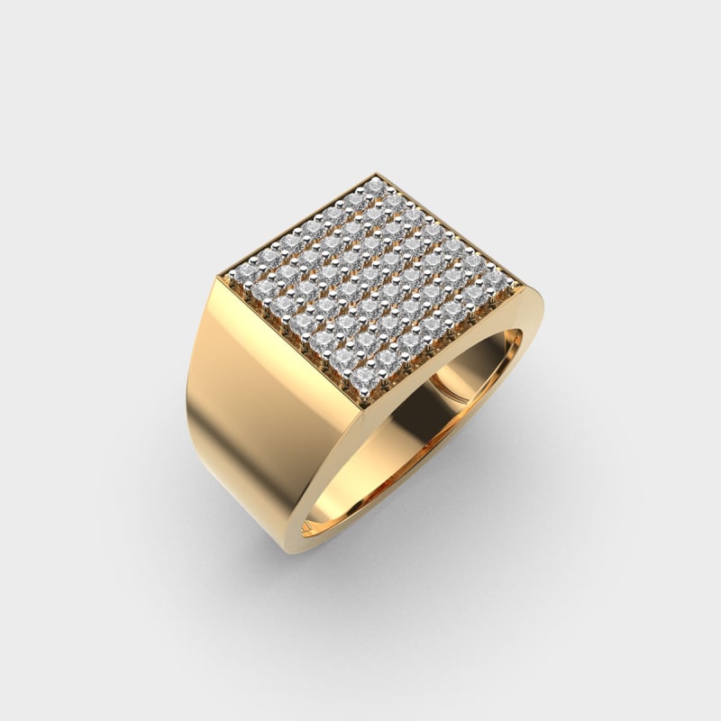 0.75TCW Round Cut Cluster Signet Wedding Ring Men's Gold