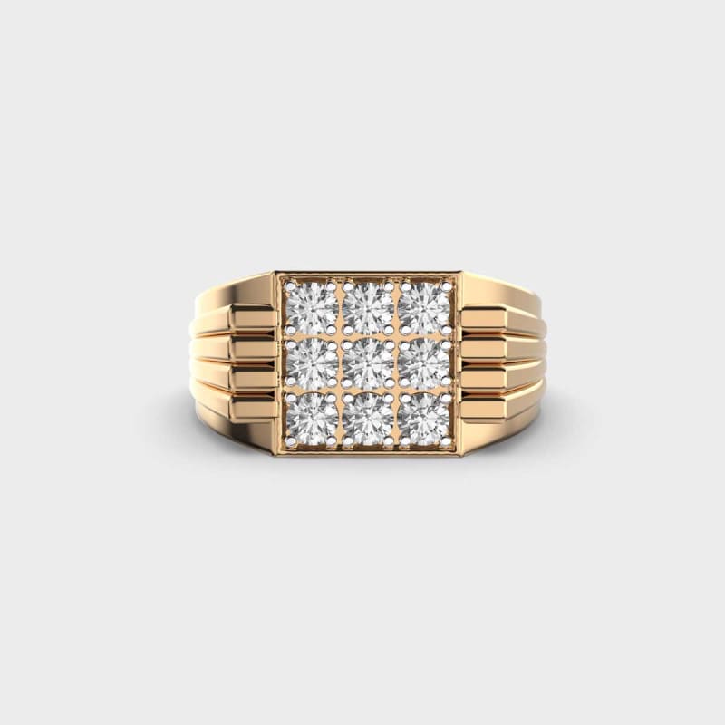 Round Cut Cluster Diamond Men's Wedding Ring in Gold