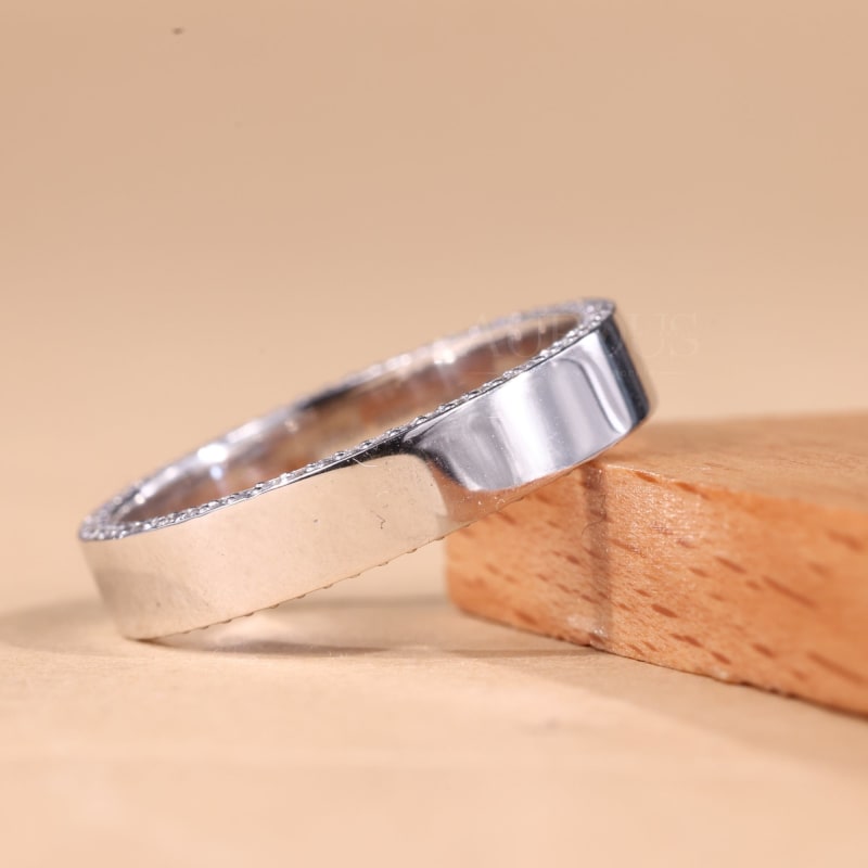 Round Cut Hidden Pave Setting Eternity Plain Wedding Band