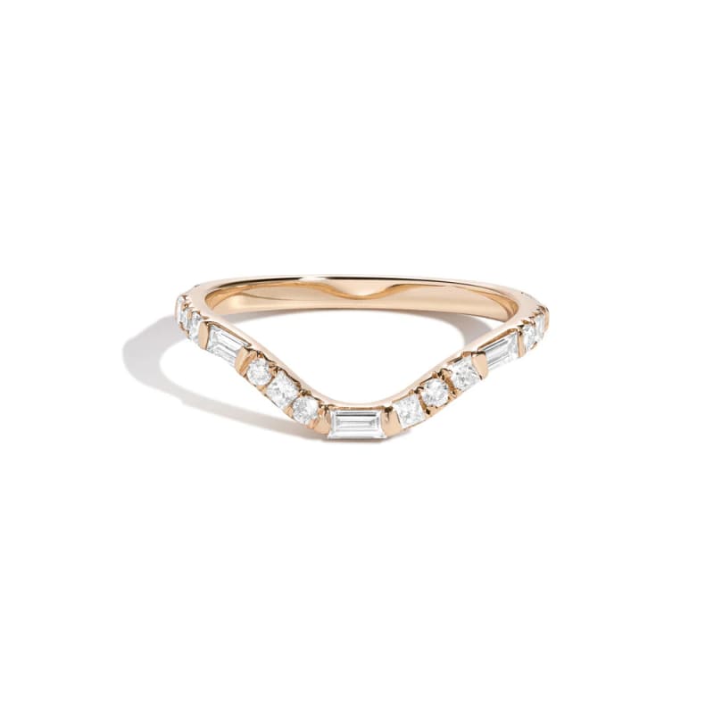 0.48TCW Round & Baguette Cut Diamond Curved Wedding Band