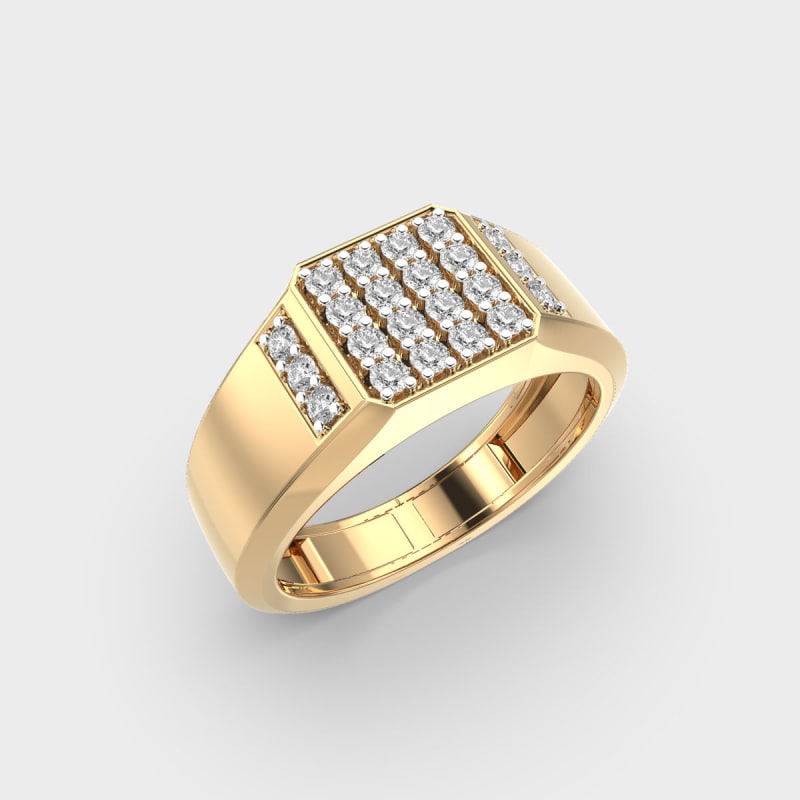 Round Cut Cluster Diamond Men's Golden Wedding Ring