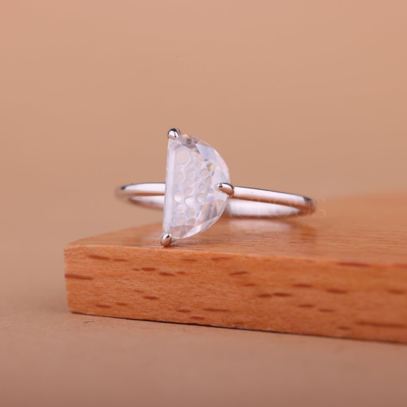 1.0CT Half Moon Cut Diamond Solitaire Engagement Ring