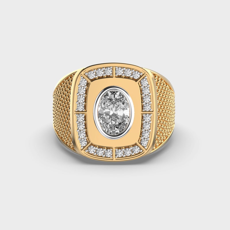 0.65CT Oval Cut Cluster Diamond Men's Wedding Ring In Gold