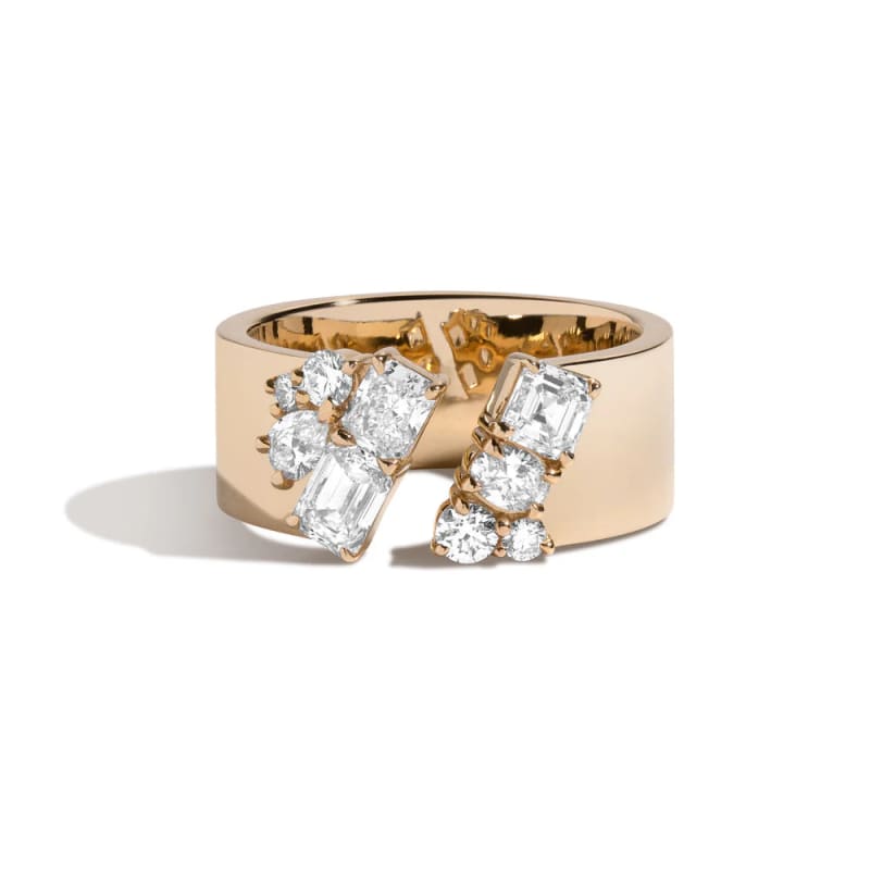 Unique Cluster Diamond Open Cuff Wide Wedding Band