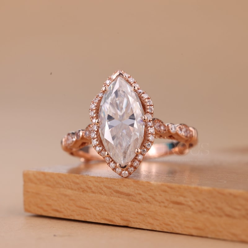 2.50CT Marquise Cut Vintage Inspired Halo Setting Engagement Ring