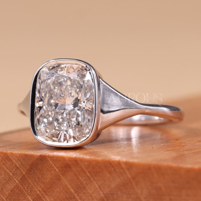 1.50CT Elongated Cushion Cut Bezel Setting Engagement Ring