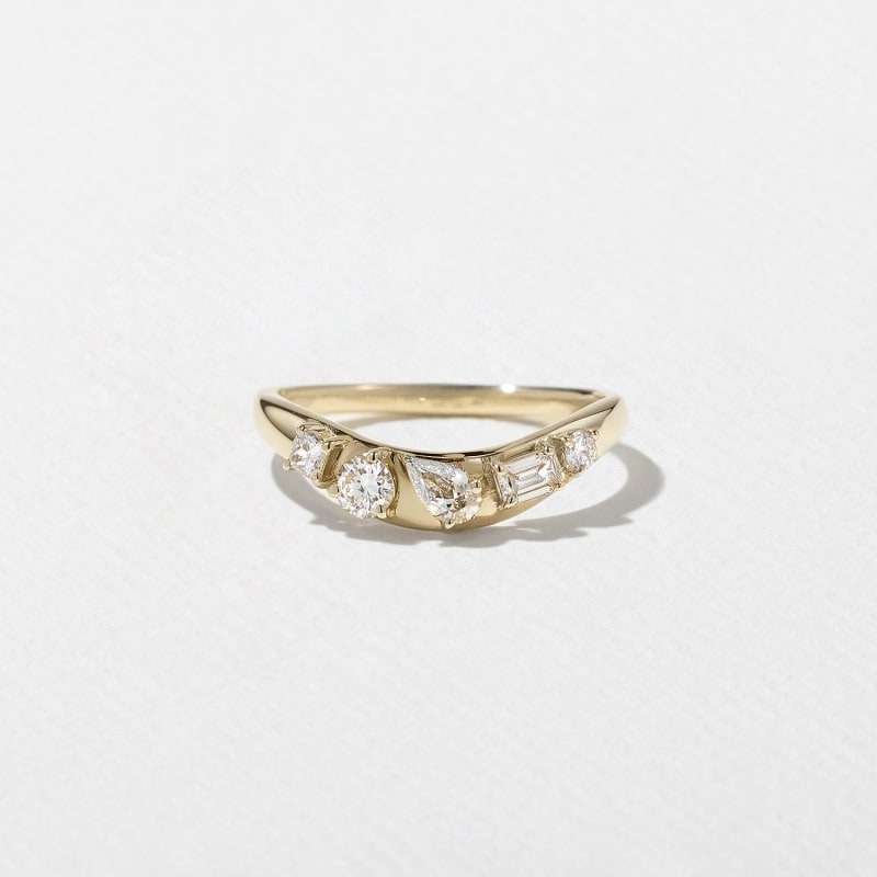 0.40TCW Multi Diamond Cluster Diamond Curved Wedding Band