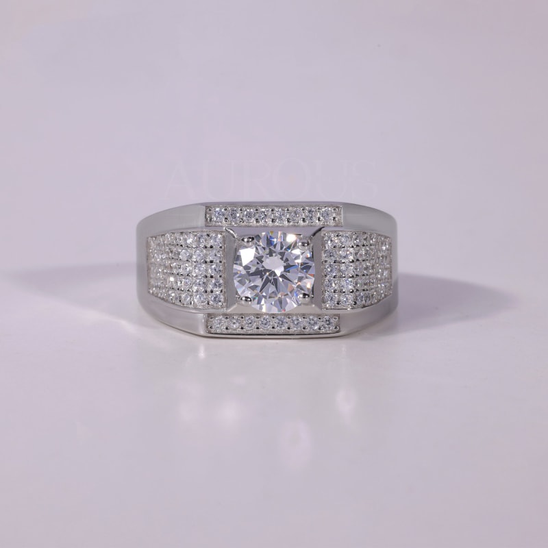 1.50 CT Round Cut Cluster Diamond Men's Engagement Ring