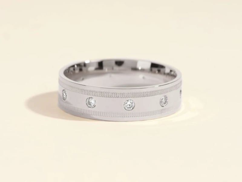 6MM Solid Gold Round Cut Ten-Stone Diamond Men's Wedding Band