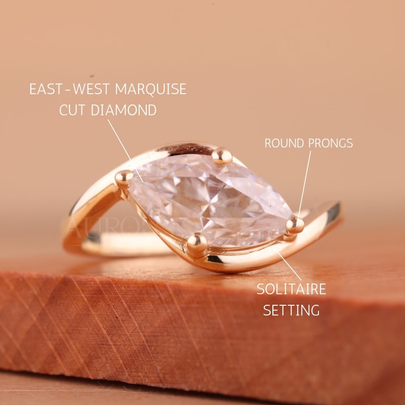 1.50CT East-West Marquise Cut Unique Solitaire Engagement Ring