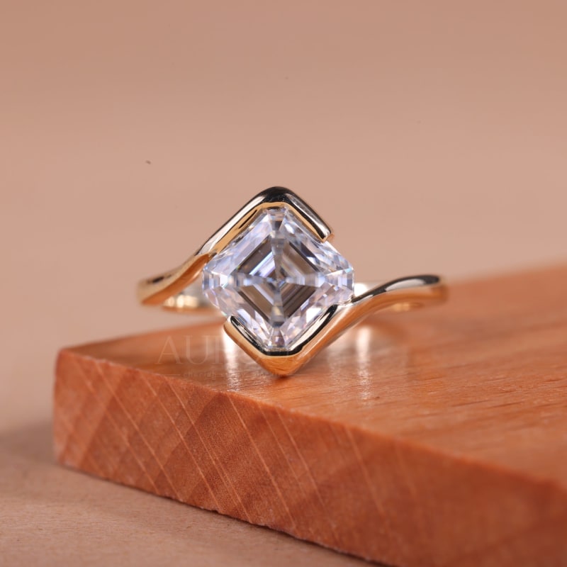 1.50CT Asscher Cut Unique Bezel Set Solitaire Engagement Ring